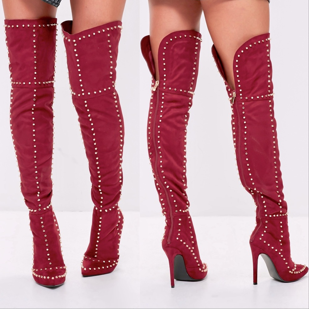 🎉 HP! 4X 🎉 Gorgeous Studded Vegan Suede Thigh High Boots 🔥